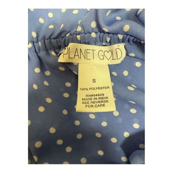 Planet Gold Polka Dot Blue Short Sleeve Preppy Whimsy Office Blouse Size S - Picture 4 of 6